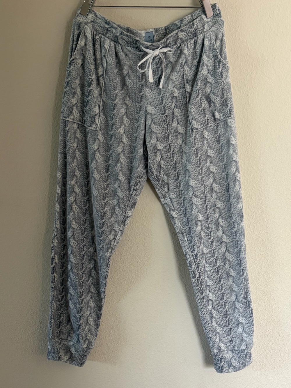 Jane & Bleecker Women’s Gray Cable Knit Print  Fleece Lounge Jogger Pants Size S